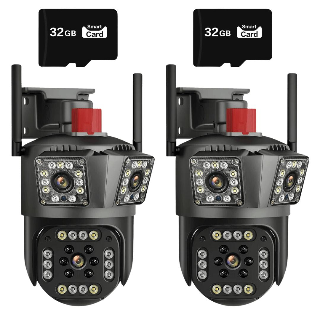 SET 2X Camere Triple Wi-Fi 6K 12MP, Audio bidirectional, AI Motion Detection, Night Vision, Rotire 355°/90°, IP66, 2x Card 32GB Incluse