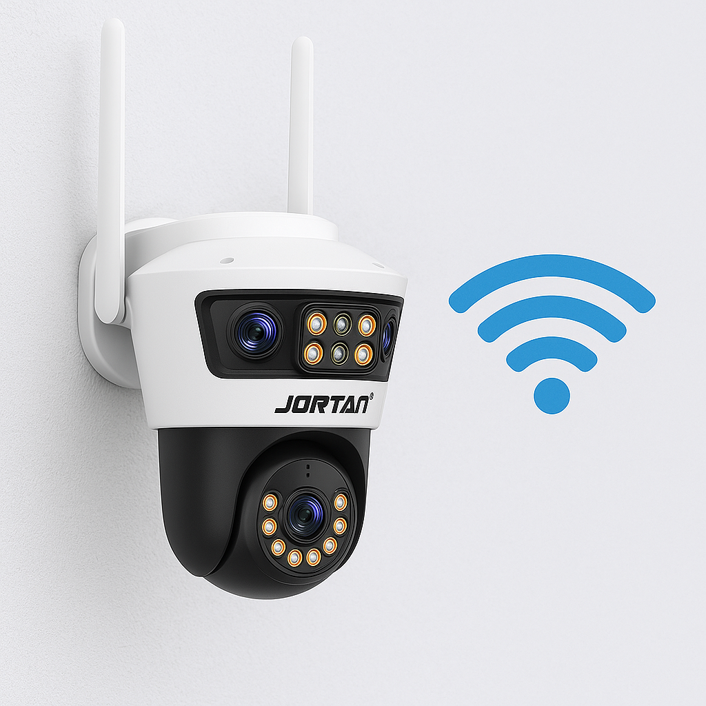 SET 2x Camere Tri-Lens 9MP Jortan, WiFi/LAN, Night Vision Color, IP66, Yoosee + 2x Carduri MicroSD 64GB