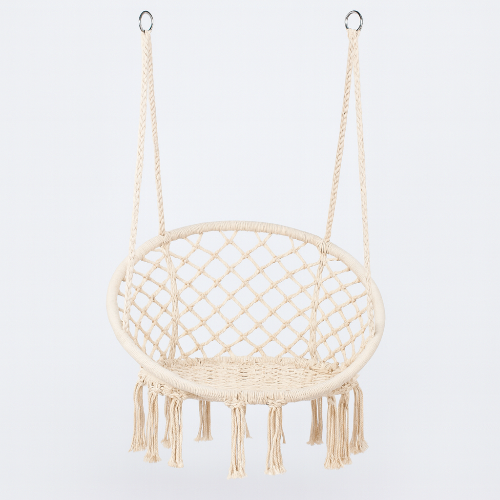 Leagan Modern cu Franjuri, Bumbac Impletit, 150 kg, Pentru Interior Si Exterior, Bej