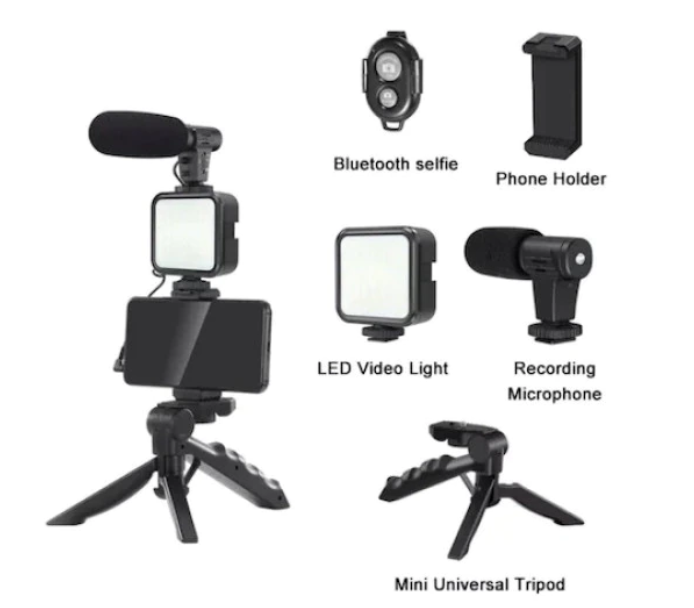 Set Complet Vlogging: Trepied ABS, Microfon Cardioid, Suport Telefon si Lumina LED 5W