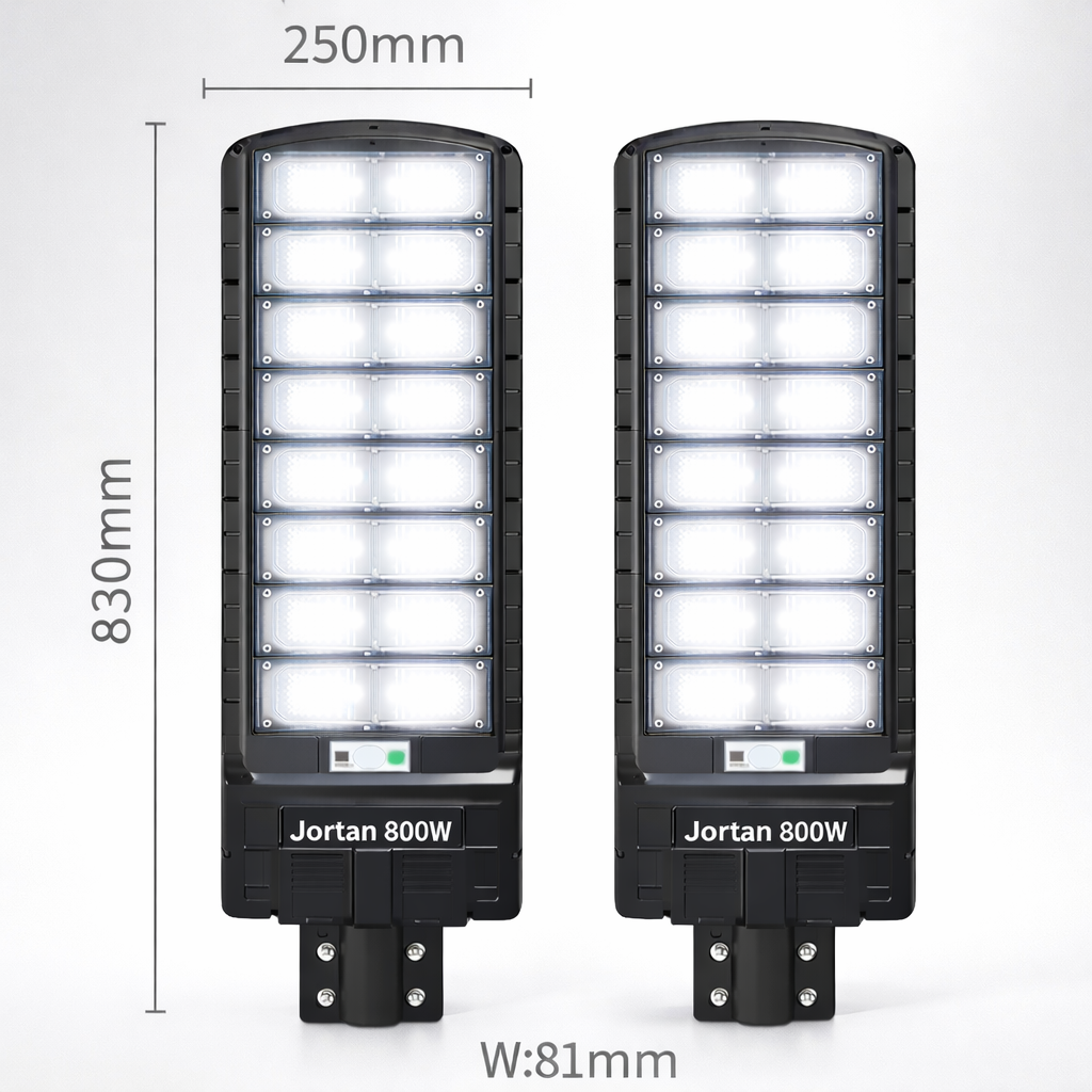Set 2x Lampi Solare Stradale JORTAN 800W - Iluminat Profesional cu Panou Solar, Telecomanda + 2x Suport Metalic