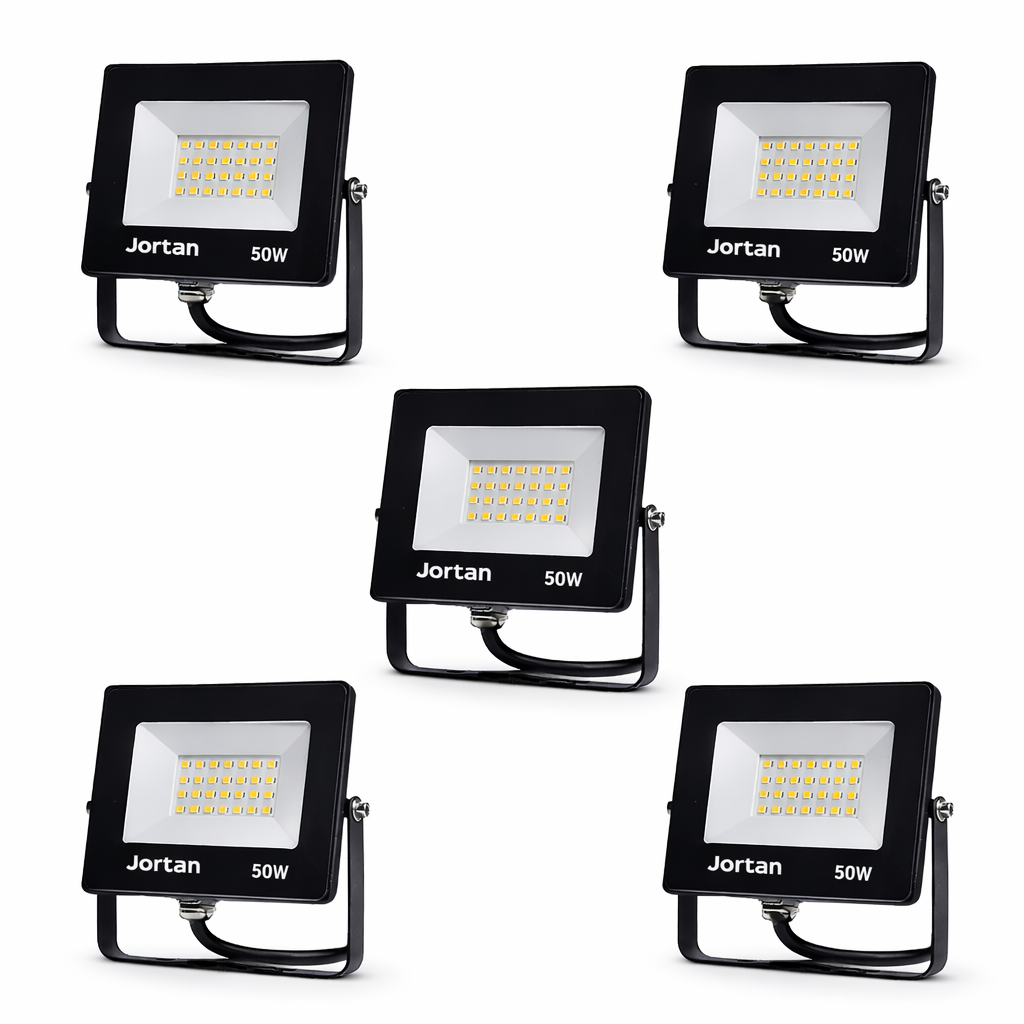Set 5x Proiectoare LED 50W Jortan, 3000 Lumeni - Aluminiu Premium, Alb Rece Diamond White + Sticla Rezistenta