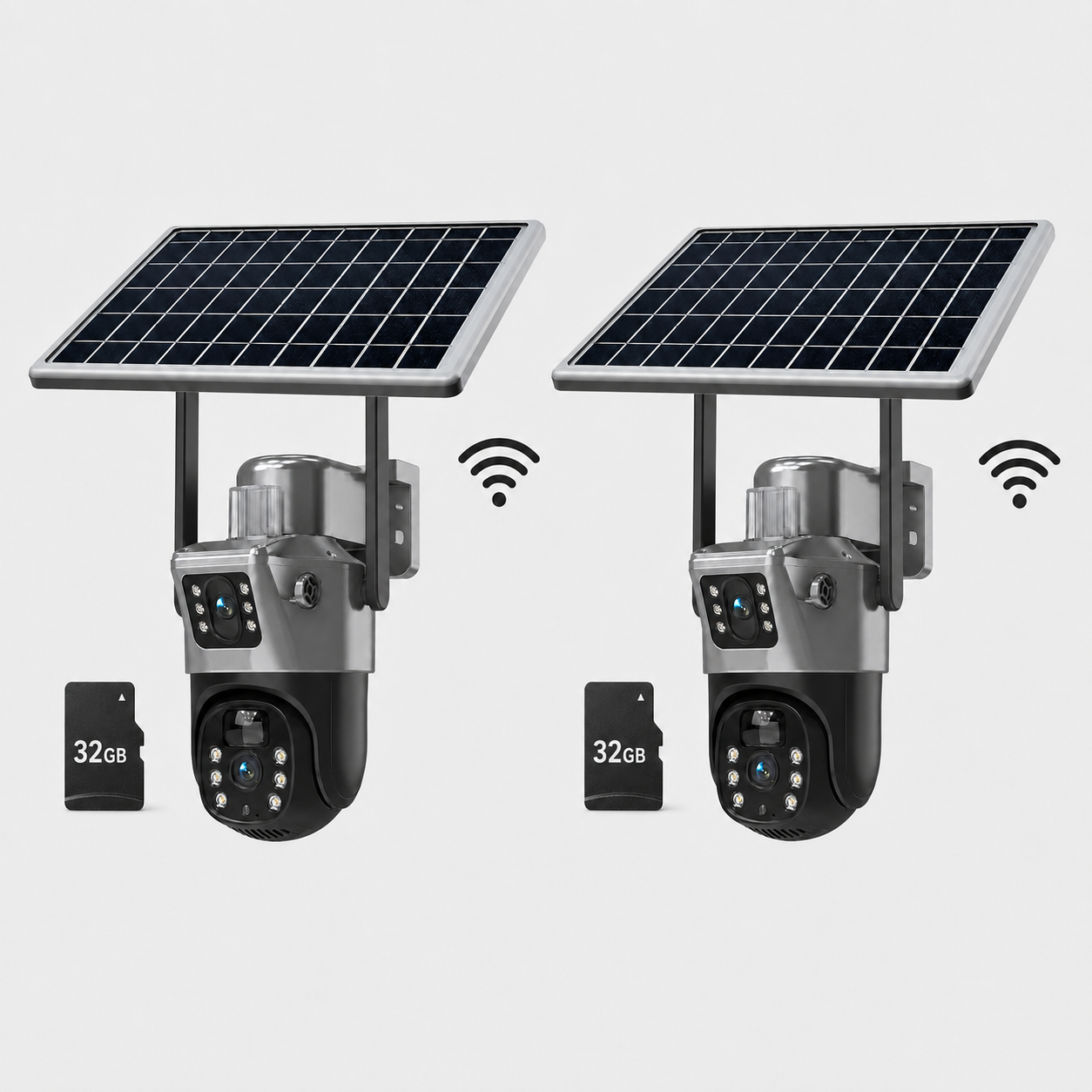 SET 2x Camere Supraveghere WiFi Dubla, 8MP cu Panou Solar, 2x Card SD 32GB Inclus, IP66, Visuron
