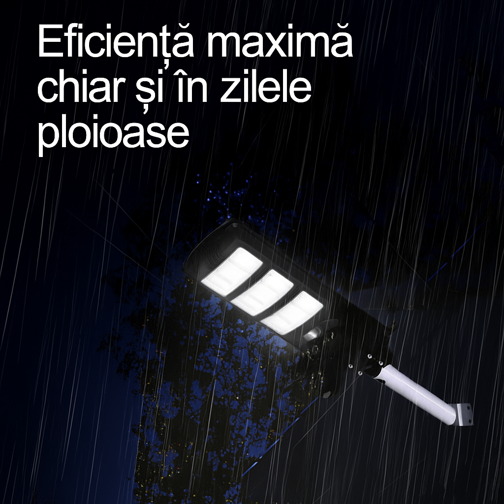 Lampa Solara 450W cu 2 Camere Supraveghere - 8MP, SIM 4G, Detectie Miscare, Pan-Tilt, IP65