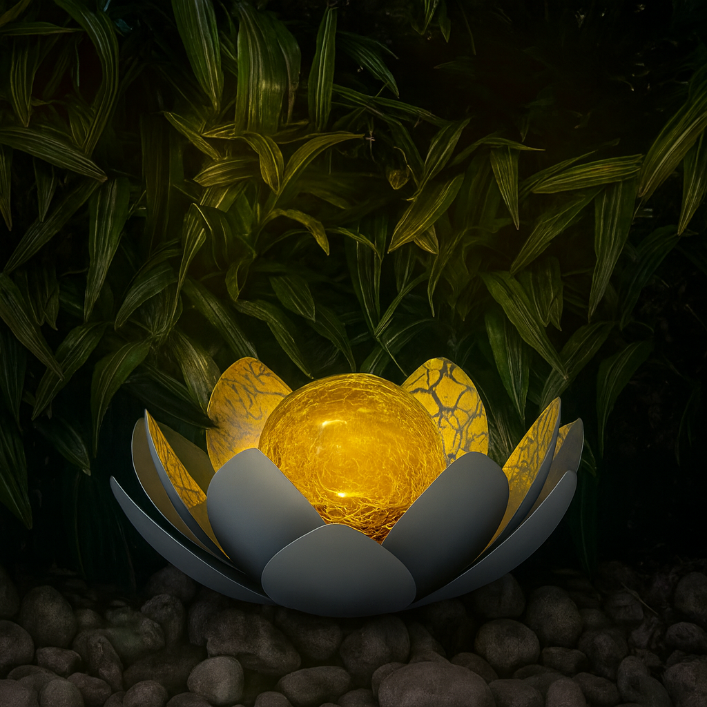 SET 2x Lampi Solare Lotus, Impermeabile IP44, Design Decorativ, Autonomie 8h, LED Chihlimbar