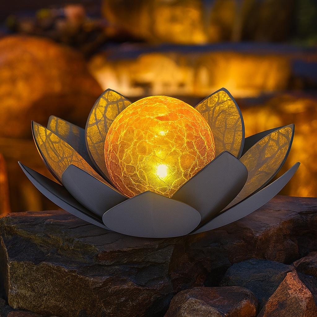 SET 2x Lampi Solare Lotus, Impermeabile IP44, Design Decorativ, Autonomie 8h, LED Chihlimbar