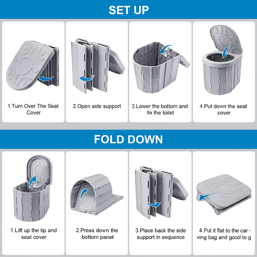 Toaleta Portabila Pliabila din ABS, Rezistenta 200 kg, Pentru Camping si Drumetii