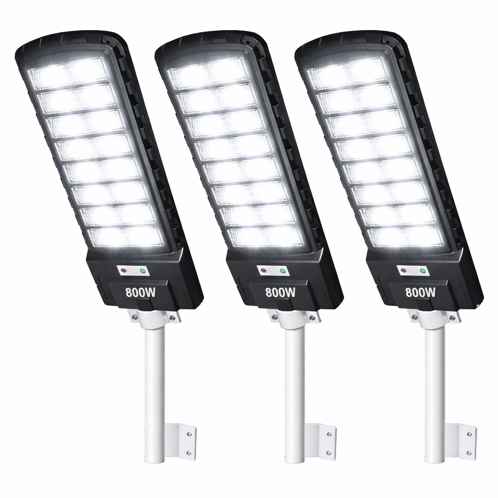 Set 3 Lampi Solare Stradale JORTAN 800W - Iluminat Exterior cu Panou Solar, Telecomanda + 3x Suport Metalic