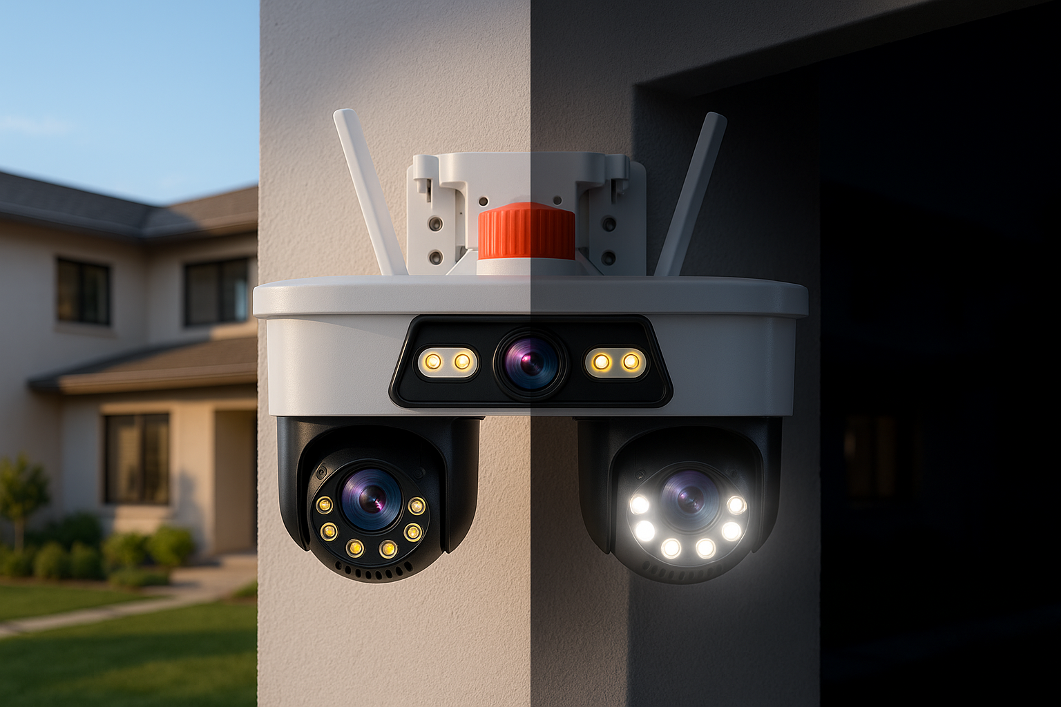 Camera Supraveghere WiFi/LAN Jortan, 3 Lentile, 9MP, Cap Dublu PTZ 355°, Night Vision, IP66 + Card microSD 64GB