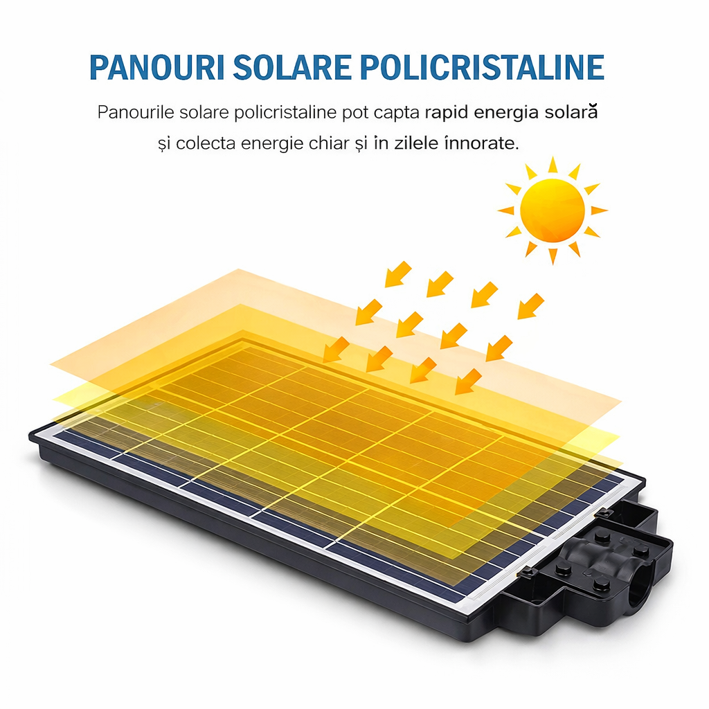 Lampa Solara Stradala Jortan 800W/1000W - 342 LED Ultra Luminoase - Senzor Crepuscular - Telecomanda - Picior Metalic Inclus