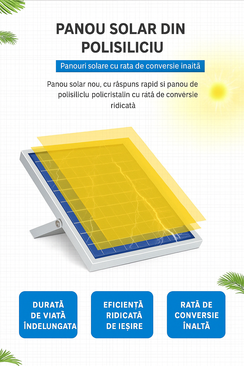 Proiector Solar Jortan 50W, Lampa cu Incarcare Solara - Panou Solar separat