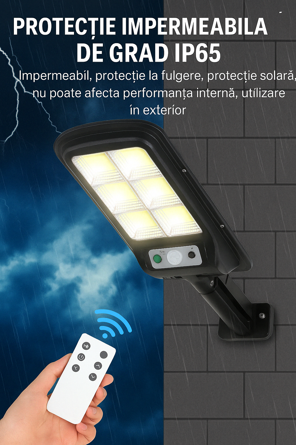 Lampa Solara Jortan cu Senzor de Miscare - 8 Celule - 100W, 160 LED-uri COB