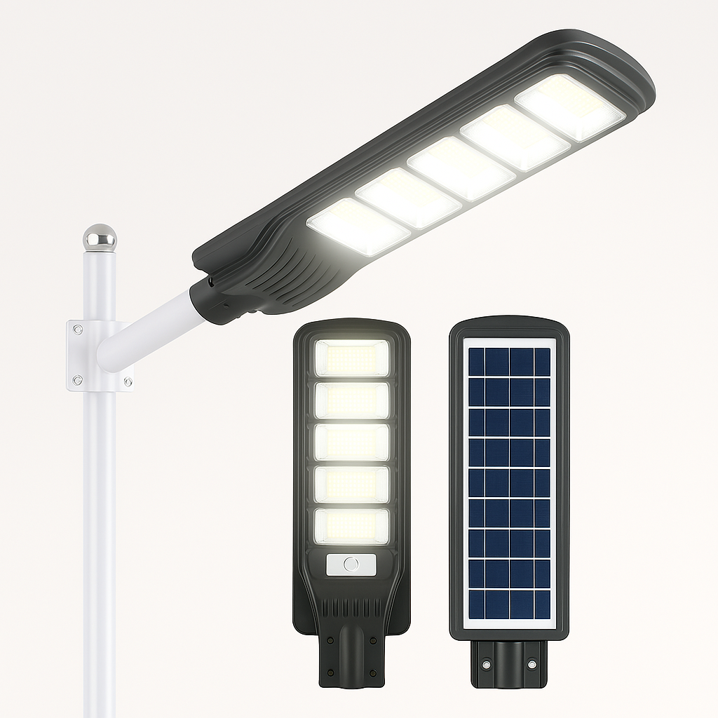 Set 2x Lampi Solare 300W - Tehnologie LED Noua, Fara Retea Electrica, Telecomanda si Picior Metalic Incluse