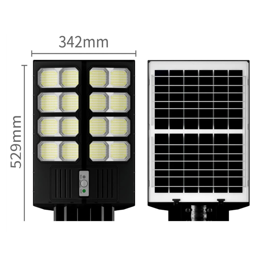 Lampa Solara Stradala Dubla Jortan - LED 1600W/2000W/2400W, cu Senzor Crepuscular, Picior metalic + Telecomanda
