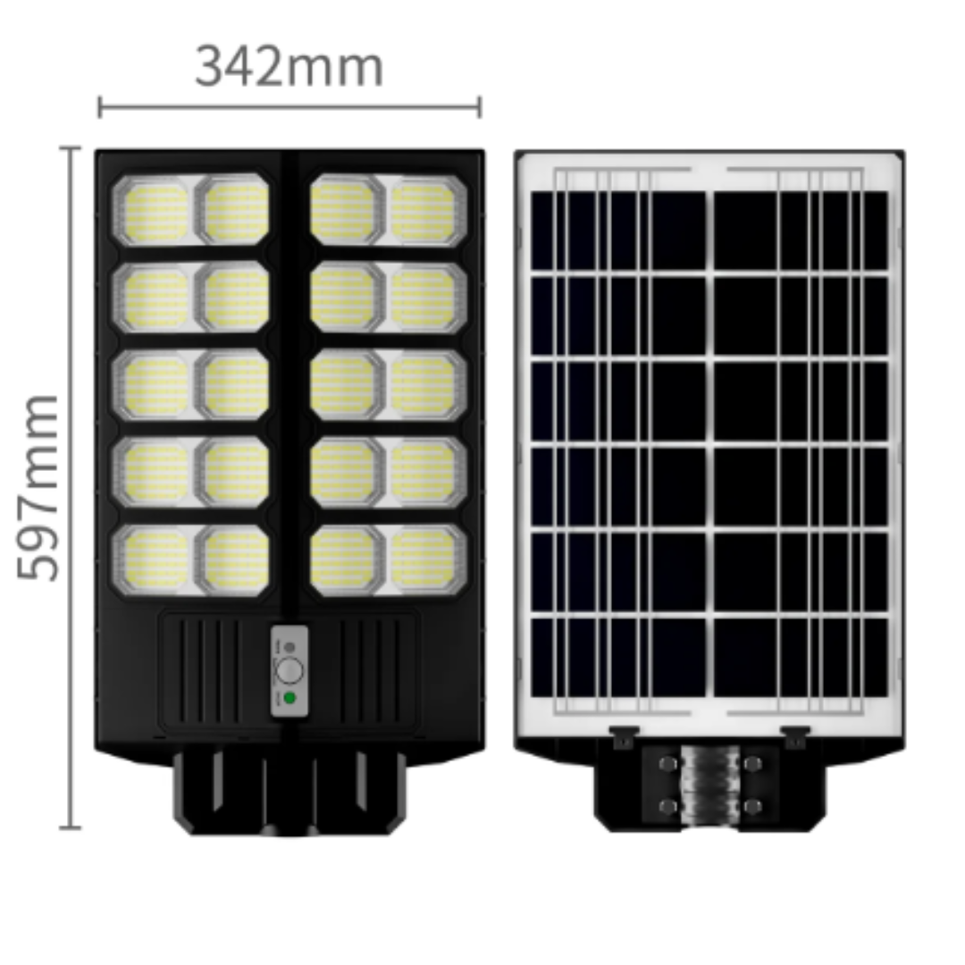 Lampa Solara Stradala Dubla Jortan - LED 1600W/2000W/2400W, cu Senzor Crepuscular, Picior metalic + Telecomanda