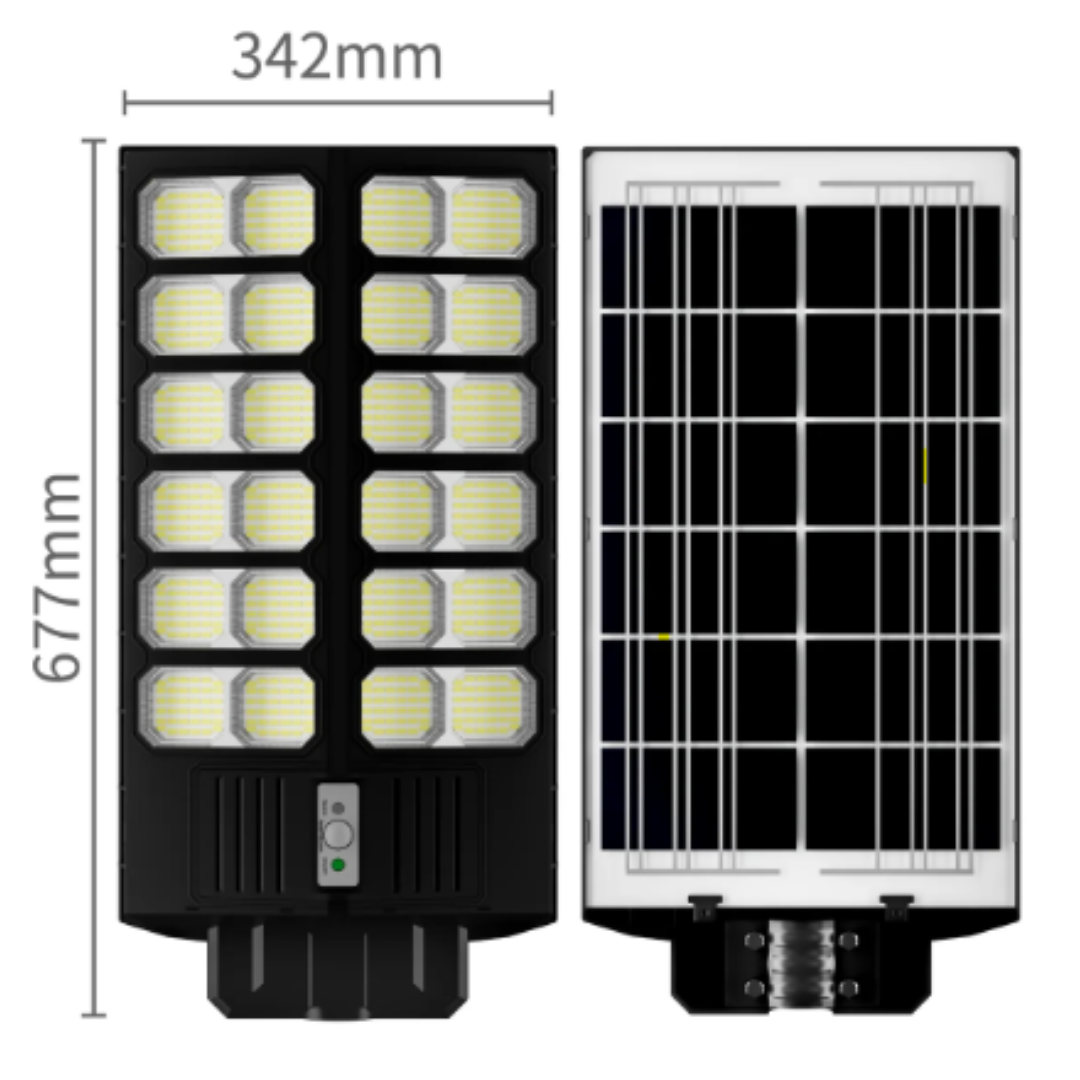 Lampa Solara Stradala Dubla Jortan - LED 1600W/2000W/2400W, cu Senzor Crepuscular, Picior metalic + Telecomanda