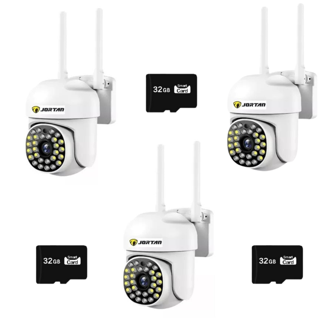 SET 3x Camere de Supraveghere, cu 28 LED-uri, Senzor CMOS, Vedere Nocturna + 3 Carduri 32GB