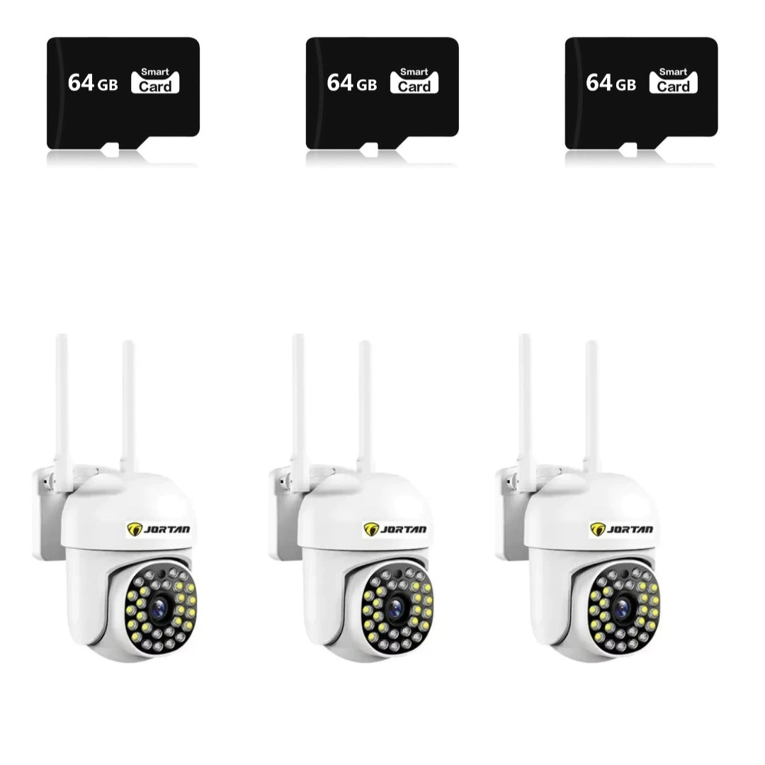 SET 3x Camere de Supraveghere, cu 28 LED-uri, Senzor CMOS, Vedere Nocturna, + 3 Carduri 64GB