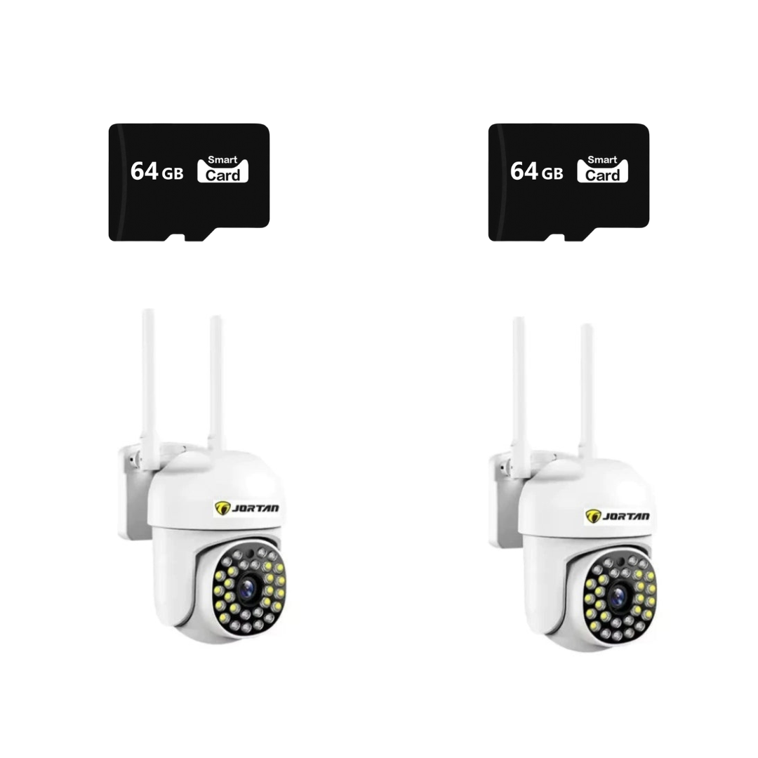 SET 2x Camera de Securitate, WiFi JT-8161QJ - Alerta Human-ID cu LED-uri Active, Viziune Nocturna 30M, 1080P, 2x Card 64GB Incluse