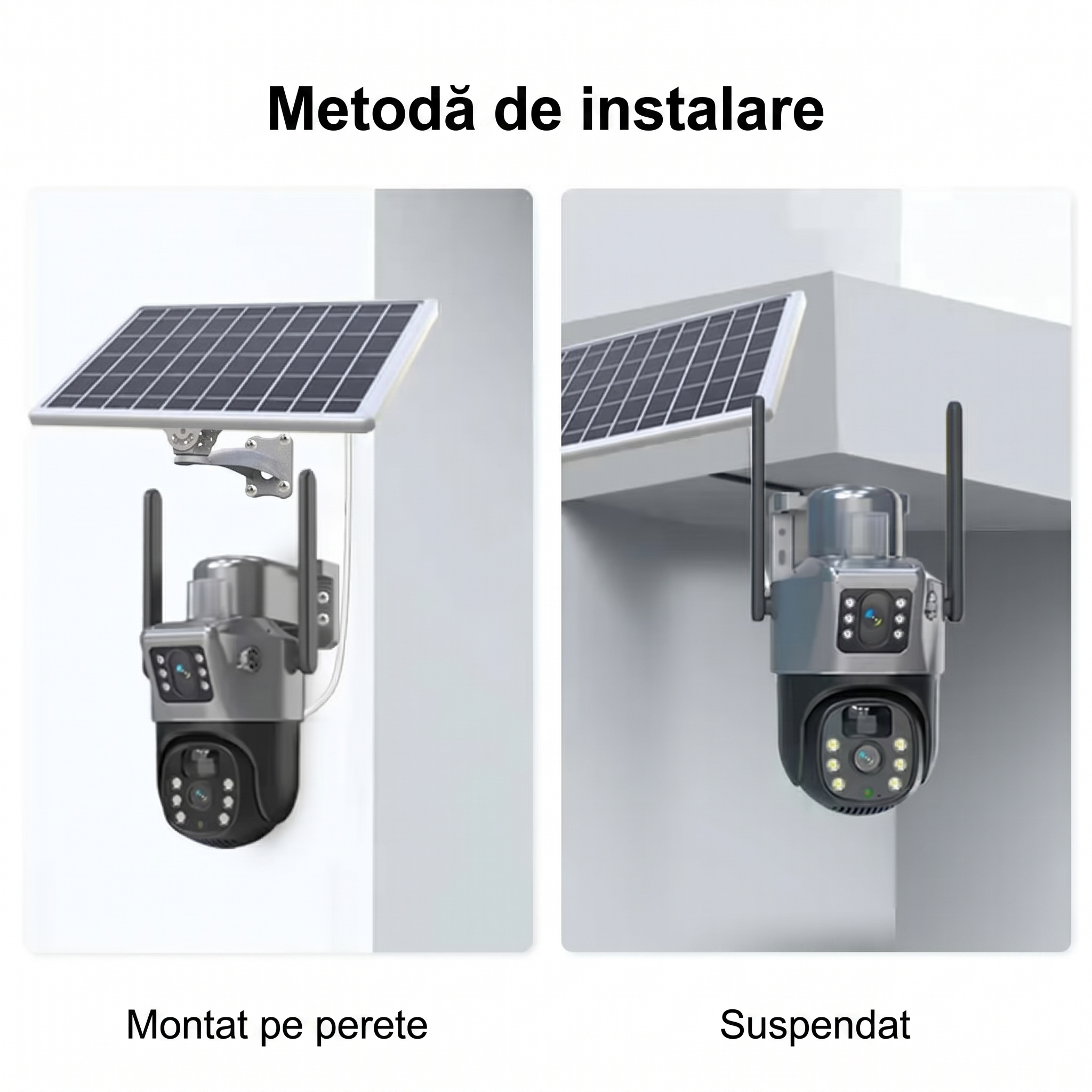 SET 4x Camere Solare Visuron Wi-Fi Duale, 8MP Viziune Nocturna, Zoom Optic 10x, IP66, cu Panou Solar, 4x Card 64GB