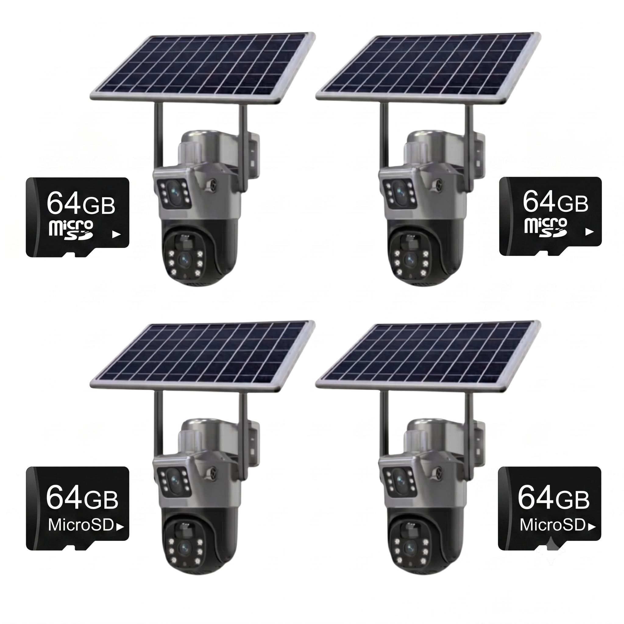 SET 4x Camere Solare Visuron Wi-Fi Duale, 8MP Viziune Nocturna, Zoom Optic 10x, IP66, cu Panou Solar, 4x Card 64GB
