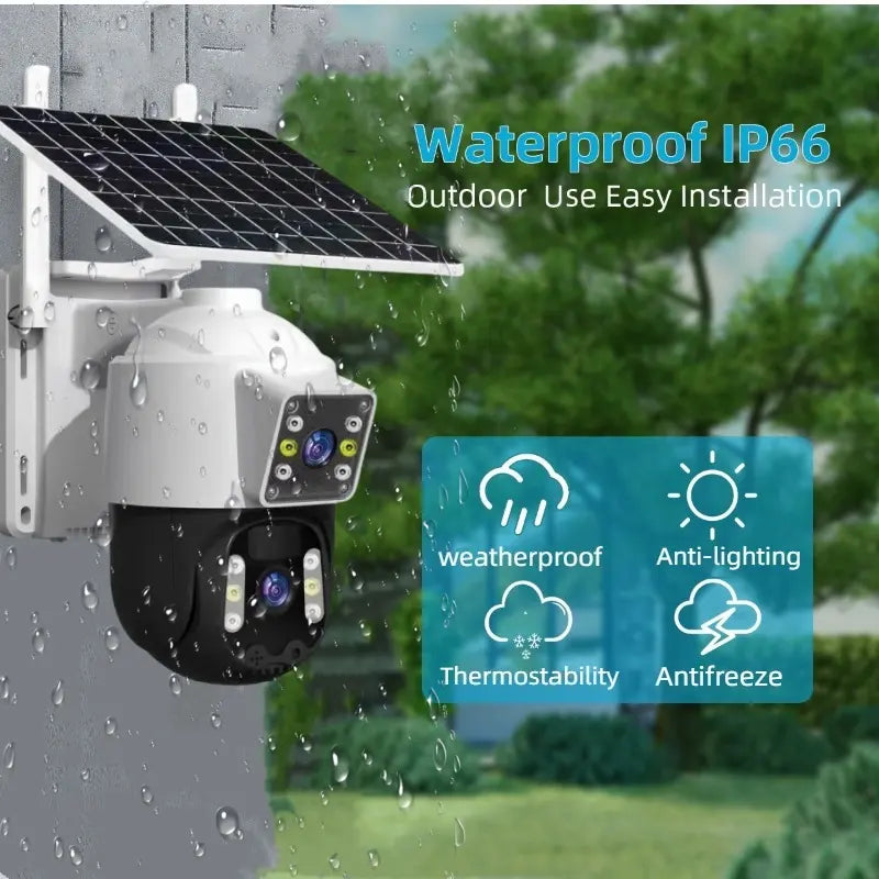 SET 4X Camere de Supraveghere Duale,Slot Cartela 4G, Detectare umana PIR, Panou Solar, 4K HD Rezolutie 6MP