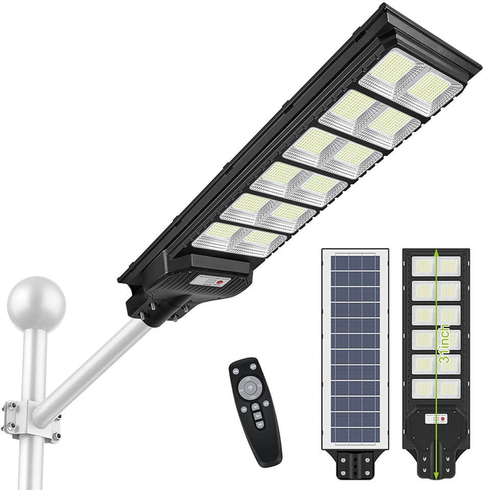 Lampa Solara 400W/300W/200W - Stradala cu Senzor Crepuscular, Telecomanda si Picior Metalic