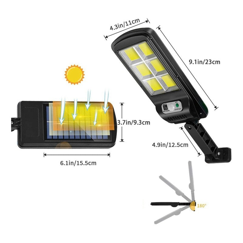 Set 4x Lampi cu Incarcare Solara - JORTAN, 100W, 160 LED-uri COB, cu Telecomanda, Senzor de miscare