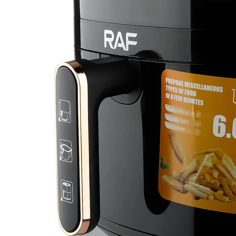 Friteuza cu Aer Cald - Air Fryer RAF- 6L, Control Tactil, cu functie AirCrisp, 1500W, Negru