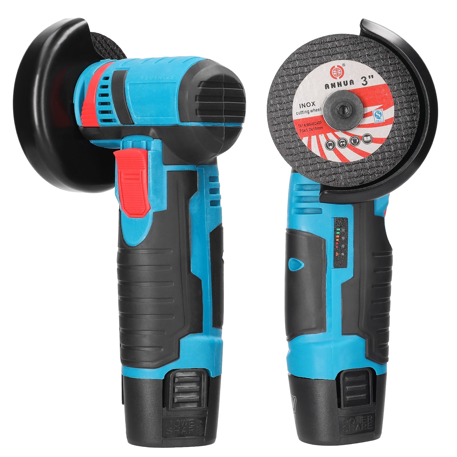 Mini-Polizor de 12V - 2x Acumulatori Discuri 76mm, Motor Brushless, Ergonomic