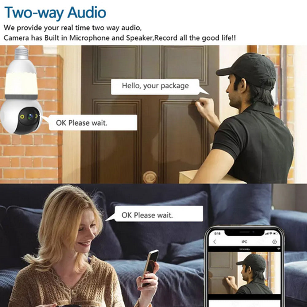 Camera Smart Tip Bec V380Pro 3MP, Vizibilitate Nocturna 25m, Detectie AI, Sirena + Microfon