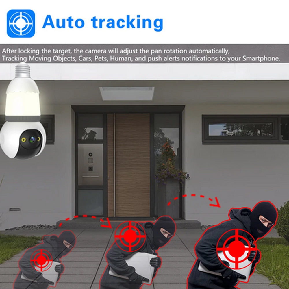 Camera Smart Tip Bec V380Pro 3MP, Vizibilitate Nocturna 25m, Detectie AI, Sirena + Microfon