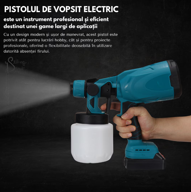 Pistol de Vopsit Electric Fara Fir, 2x Baterii Li-Ion 48V, 210W, ProDIY, Capacitate 800 ml