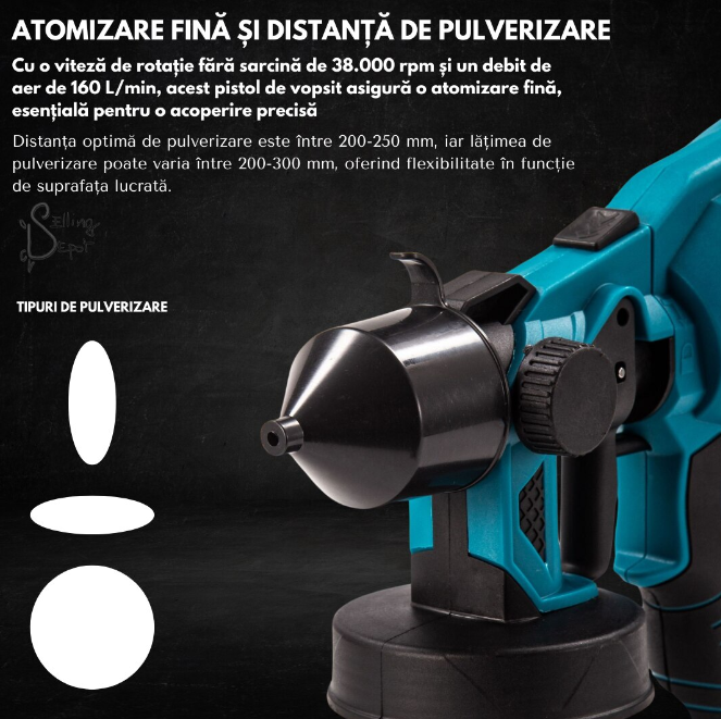 Pistol de Vopsit Electric Fara Fir, 2x Baterii Li-Ion 48V, 210W, ProDIY, Capacitate 800 ml