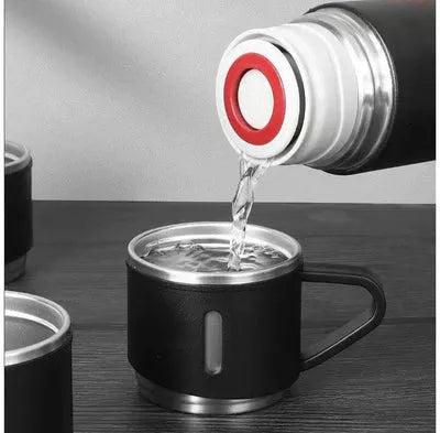 Pachet 2 Seturi Termos Ecologic cu 3 Cesti de 150 ml, INOX 500 ml - Perete Dublu - Capac Inteligent - Design Practic si Durabil