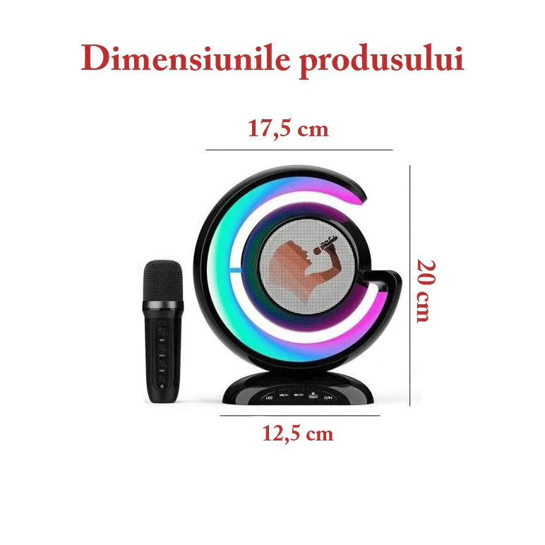 Dispozitiv Karaoke All-in-One, cu Boxa Bluetooth, Iluminare RGB Led, 1 Microfon, Slot Card, Conectare la Smartphone