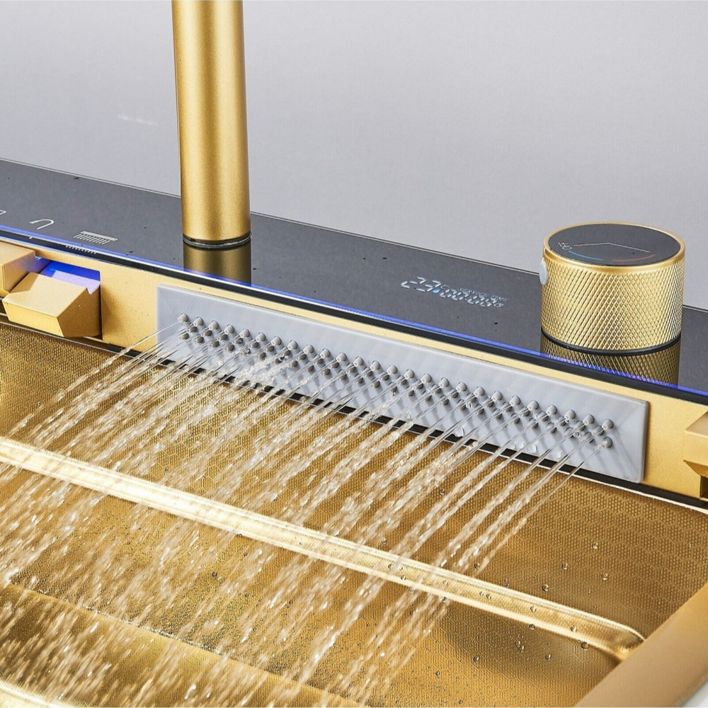 Chiuveta Inteligenta Gold EliteWave, din Otel Inoxidabil 75x45cm - LCD LED, cu Tehnologie Autonoma, Functii Avansate, 2 Cuve si Dus Extractibil
