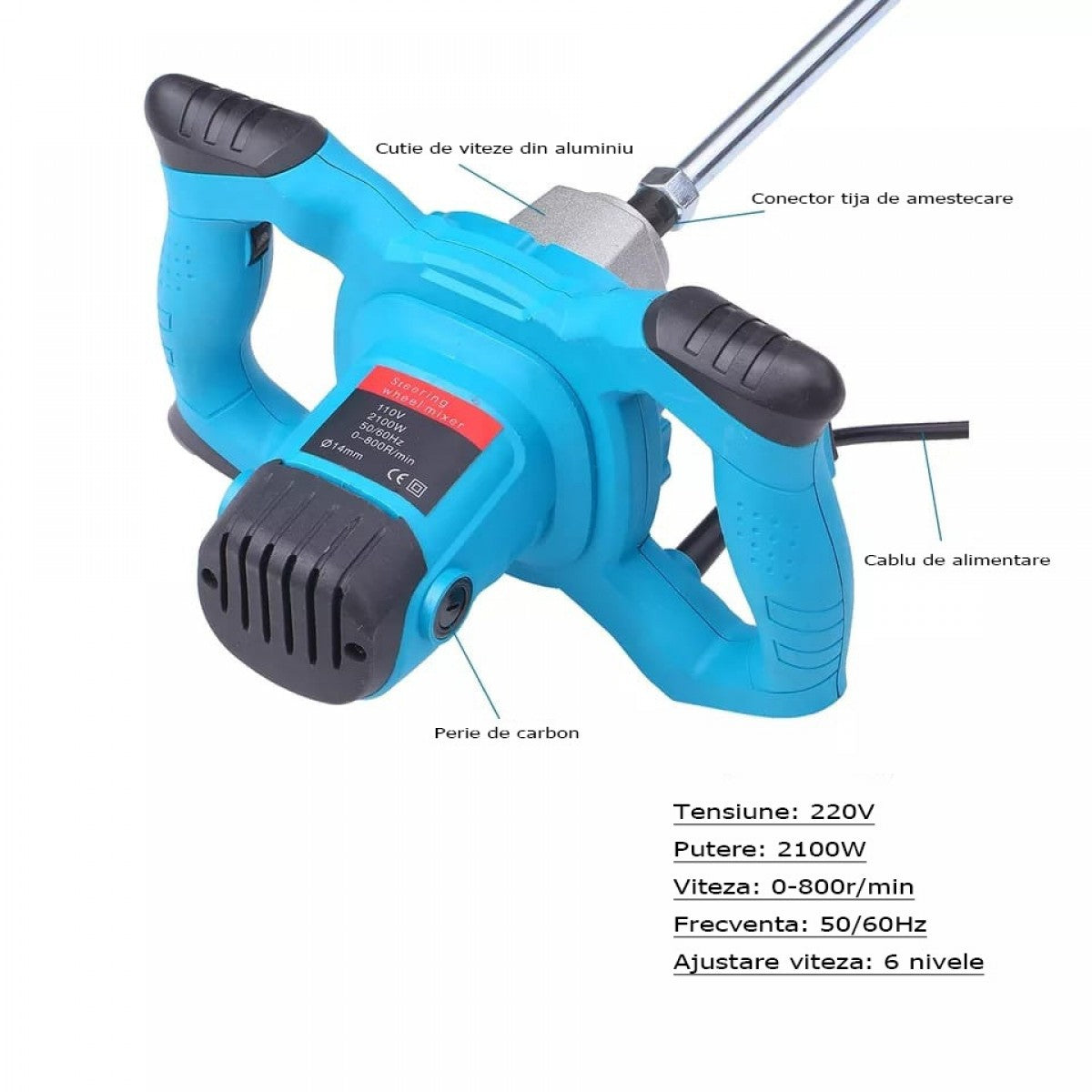 Mixer Electric 2100W EasyMixx, 6 Viteze, Vopsea si Furaje, Maner Ergonomic, pentru Mortar,