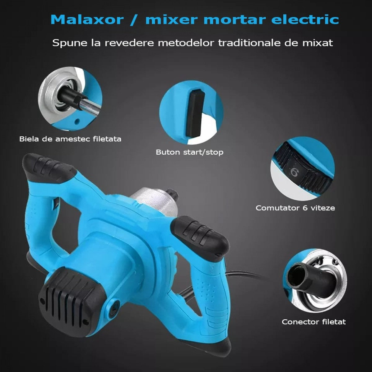Mixer Electric 2100W EasyMixx, 6 Viteze, Vopsea si Furaje, Maner Ergonomic, pentru Mortar,