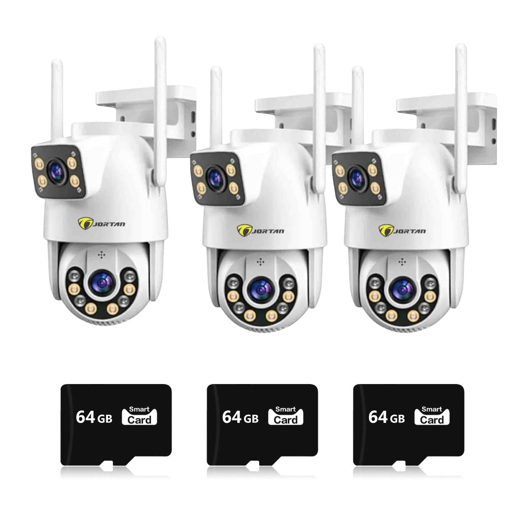 Set 3 Camere Supraveghere, 6MP Total, PTZ Jortan Wi-Fi/LAN 9697QJ, Vizualizare Color Nocturna, 3x Carduri microSD 64GB