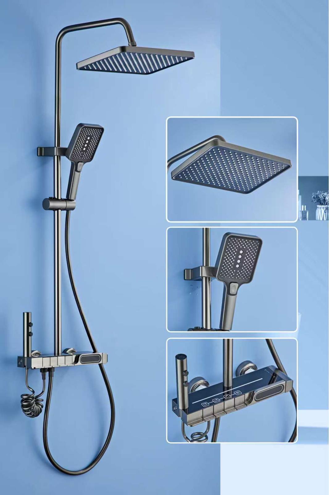 Set Baterie Coloana de Dus EliteWave - Tip Ploaie, Control Termostatic, Afisaj LED, Rotire 360°, 4 Moduri de Pulverizare