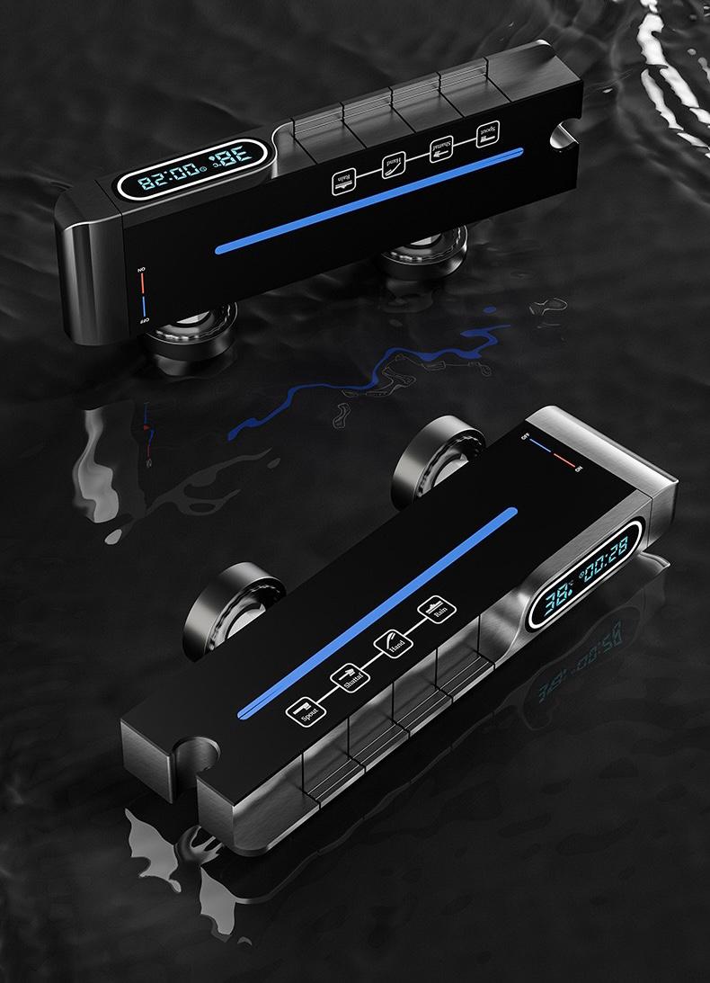 Set Baterie Coloana de Dus EliteWave - Tip Ploaie, Control Termostatic, Afisaj LED, Rotire 360°, 4 Moduri de Pulverizare