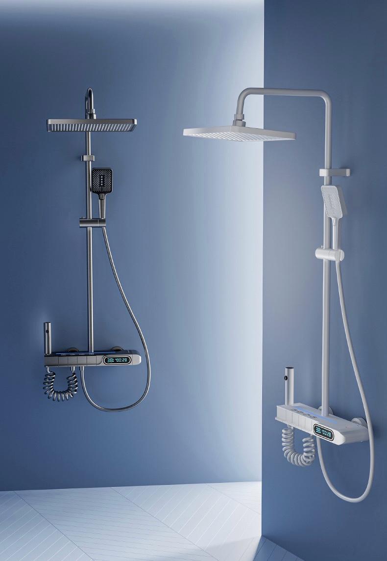 Set Baterie Coloana de Dus EliteWave - Tip Ploaie, Control Termostatic, Afisaj LED, Rotire 360°, 4 Moduri de Pulverizare