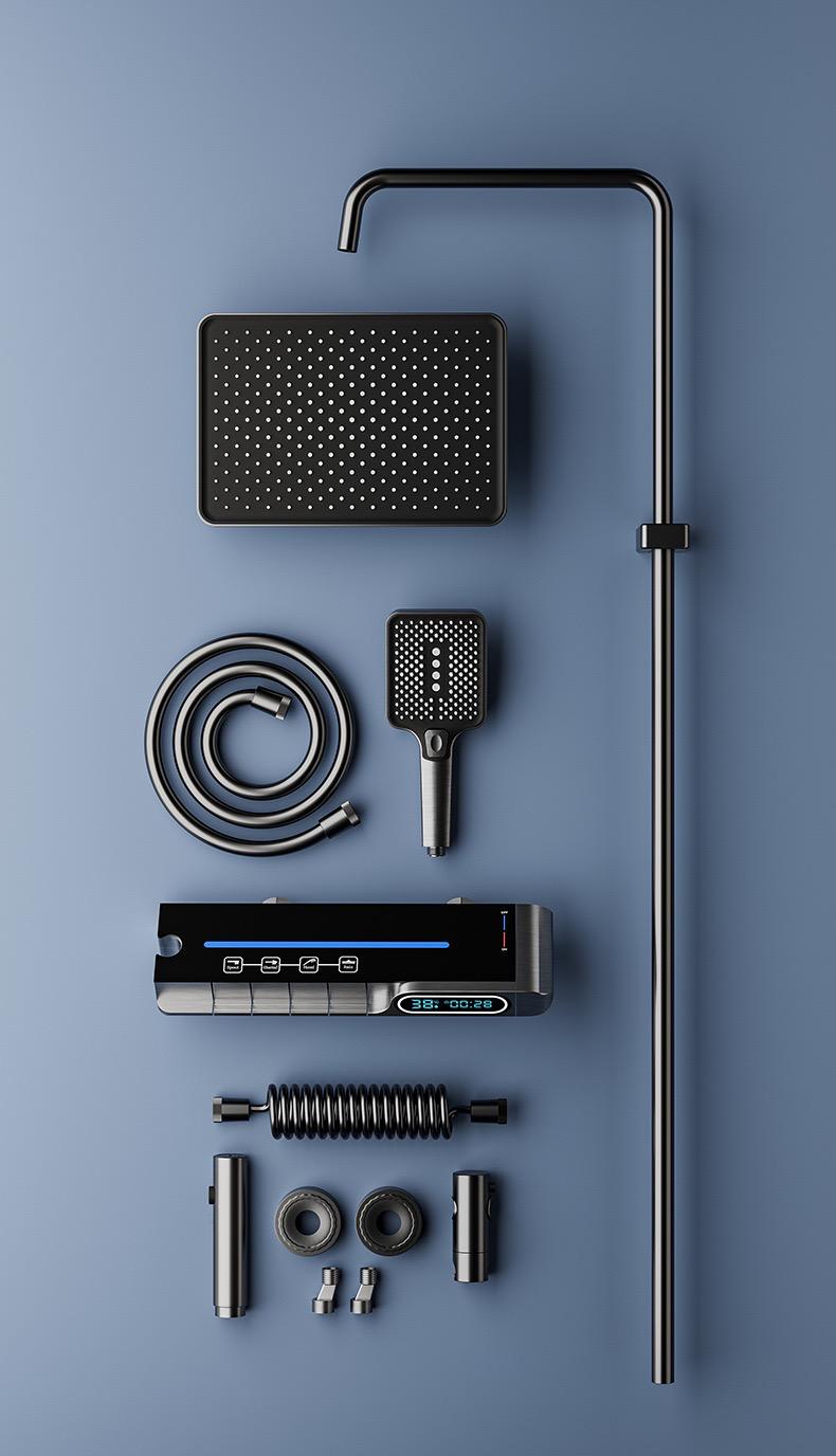 Set Baterie Coloana de Dus EliteWave - Tip Ploaie, Control Termostatic, Afisaj LED, Rotire 360°, 4 Moduri de Pulverizare