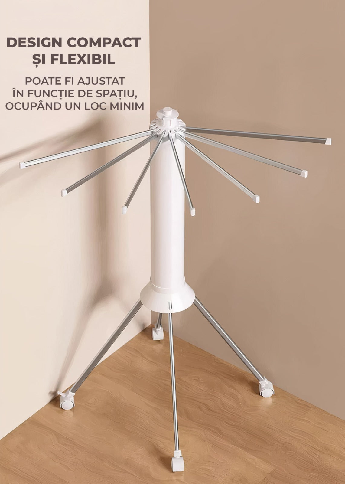 Uscator de Rufe Mobil ProDry – Tip Caracatita, cu Roti si Brate Metalice, Compact si Reglabil,