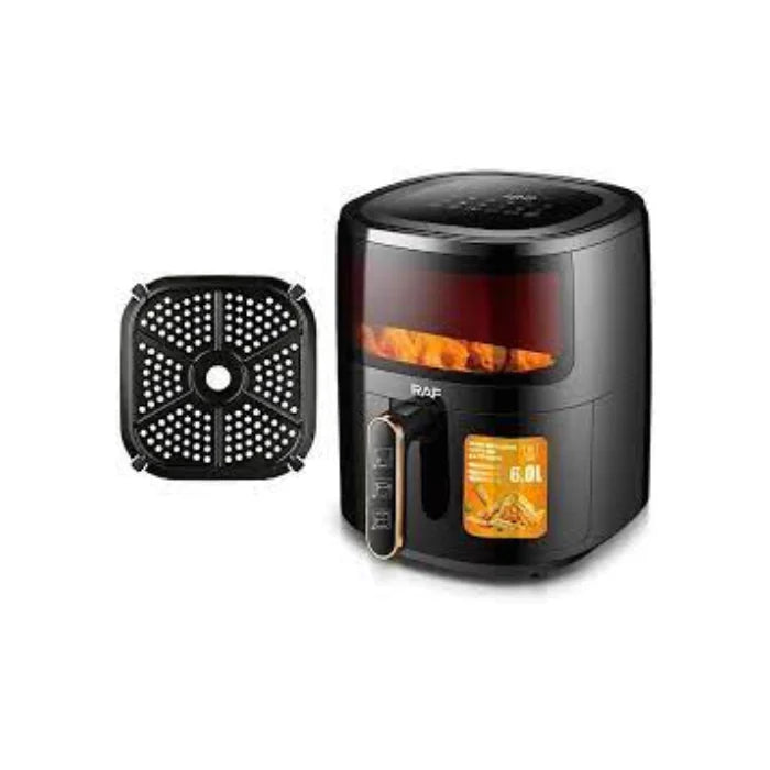 Friteuza Air Fryer RAF, 6L, Aer Cald Fara Ulei, 1500W, Negru, Sticla Transparenta, Touch Screen Digital
