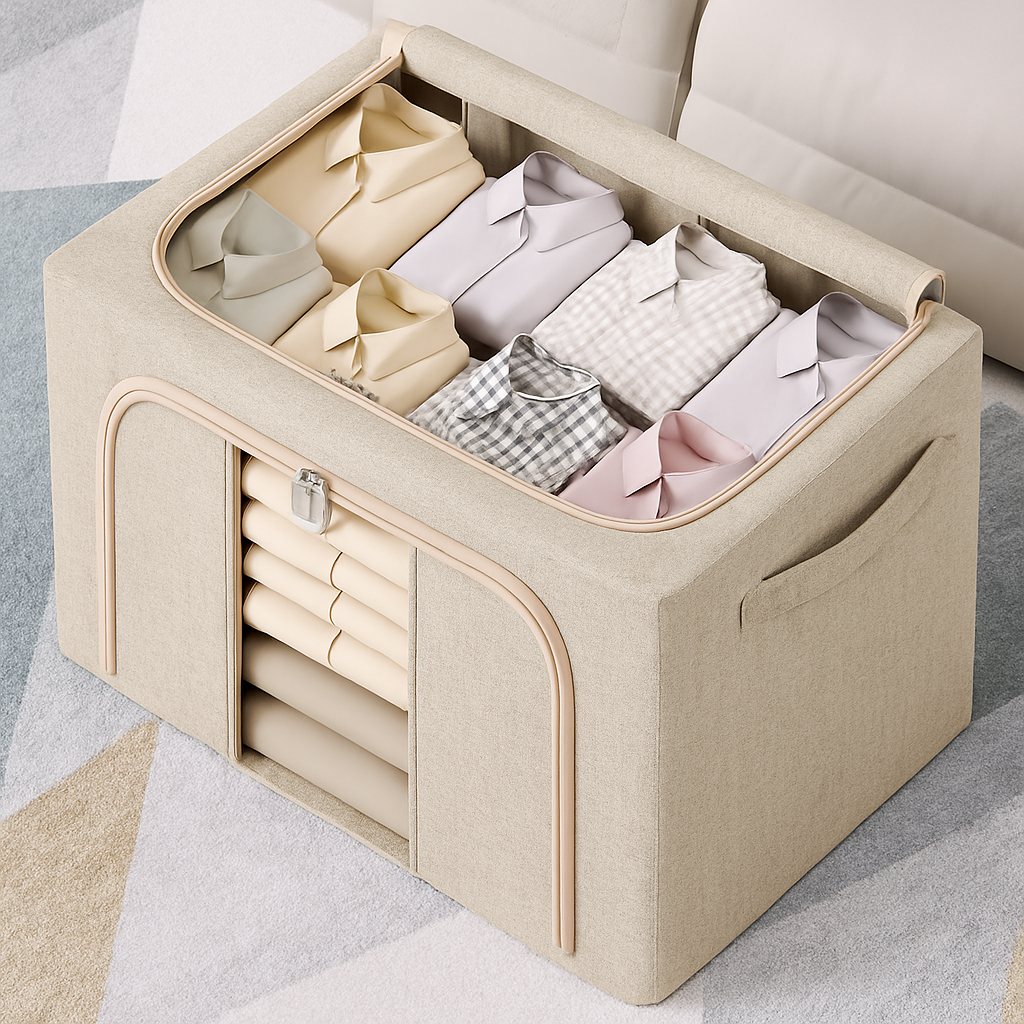 Cutie Pliabila de Depozitare Haine 66L - din Tesatura Oxford, Capacitate Mare, cu Fermoar Dublu