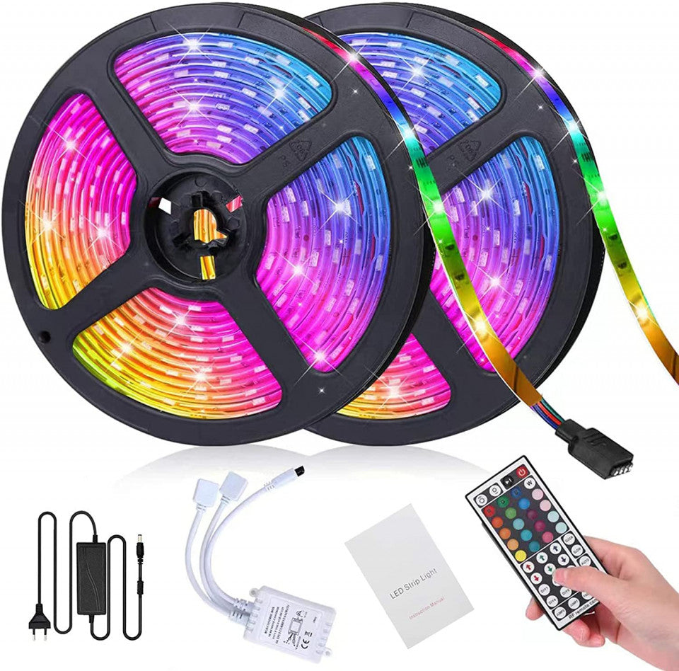 Set 2x Benzi LED RGB, 5M, 12V, Telecomanda Wireless, Multicolore