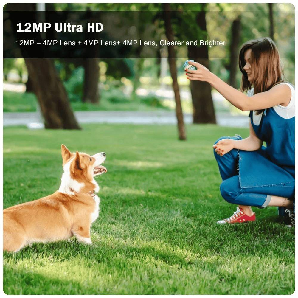 Camera Tripla Wi-Fi 6K 12MP, Zoom Digital 8X, AI Motion Detection, Night Vision, PTZ 355°/90°, IP66