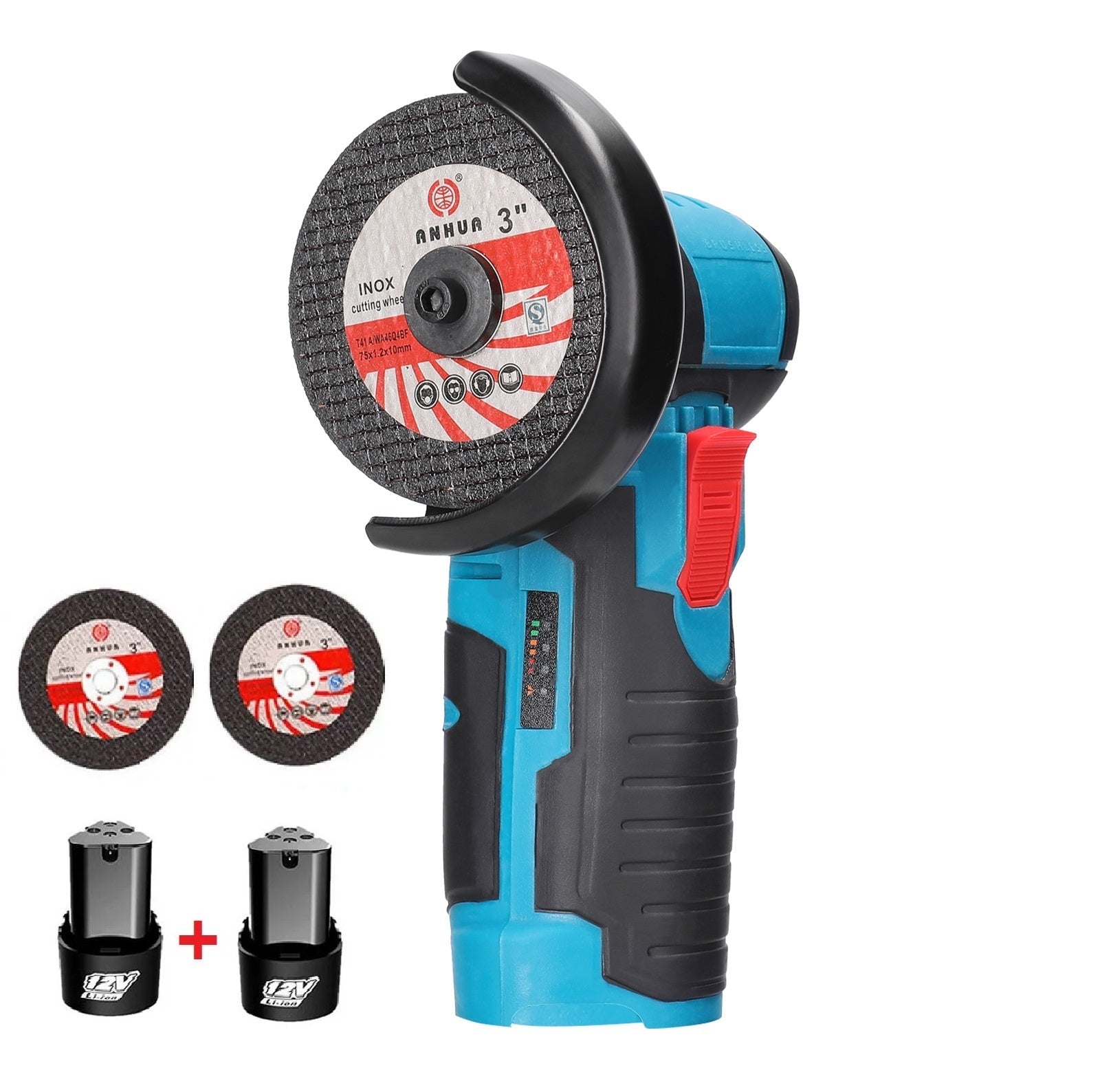 Polizor Portabil de 12V - 2x Acumulatori, Motor fara Perii, Discuri 76mm